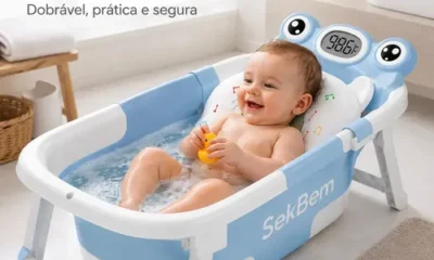 Banheira de bebê dobrável com termômetro